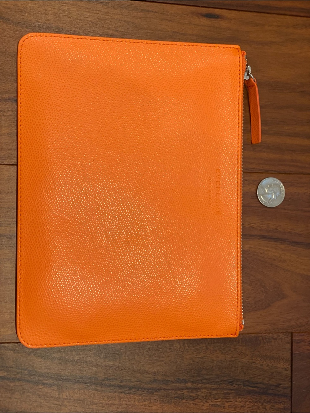 Everlane Orange Leather Zip Travel Pouch